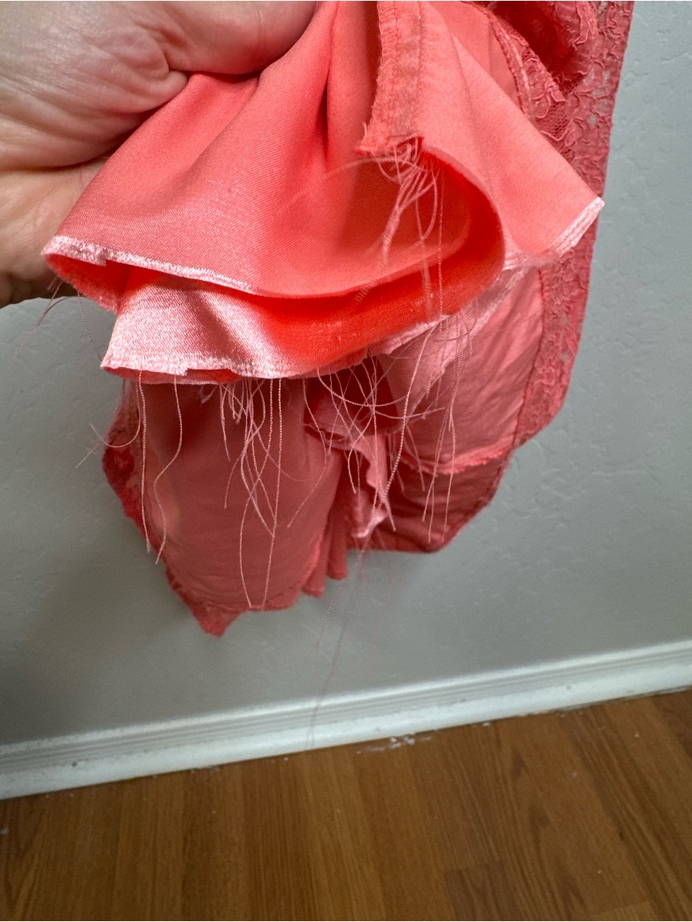 Jessica McClintock Strapless Formal Gown Coral Pink Lace Prom size 2 - Picture 9 of 12